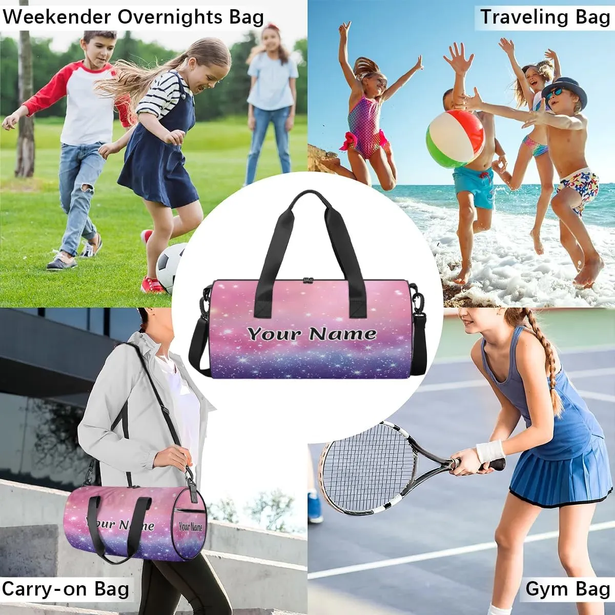 Personalized Duffel Bag for Women, Custom Rainbow Polka Dots Gym Bag for Sports, Waterproof Dance Bag with Name, Lightweight Carryon Gym Bag, Rainbow Glitter