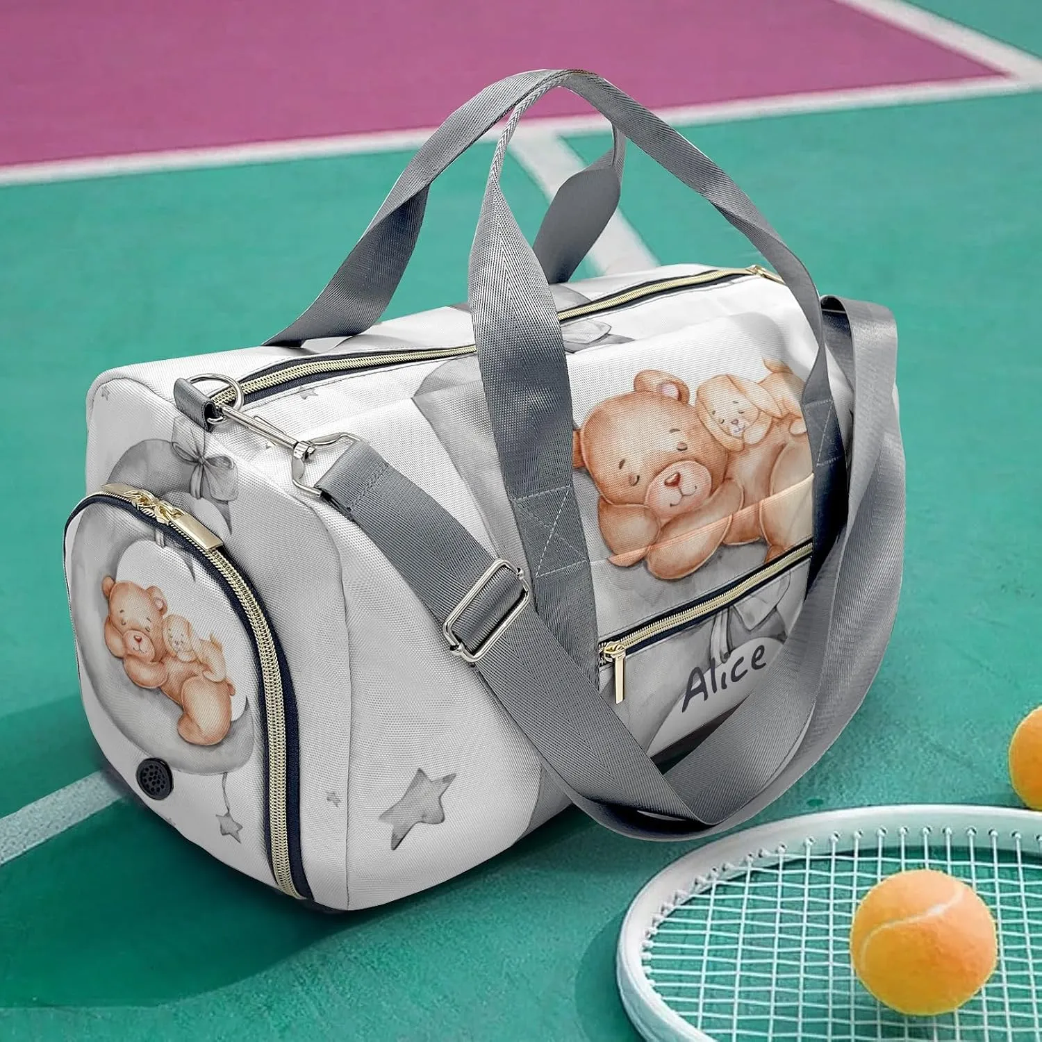 Personalized Duffel Bag Sleepy Teddy Bear Moon Stars Function Meets Fashion: Travel Bags for Fitness Journey