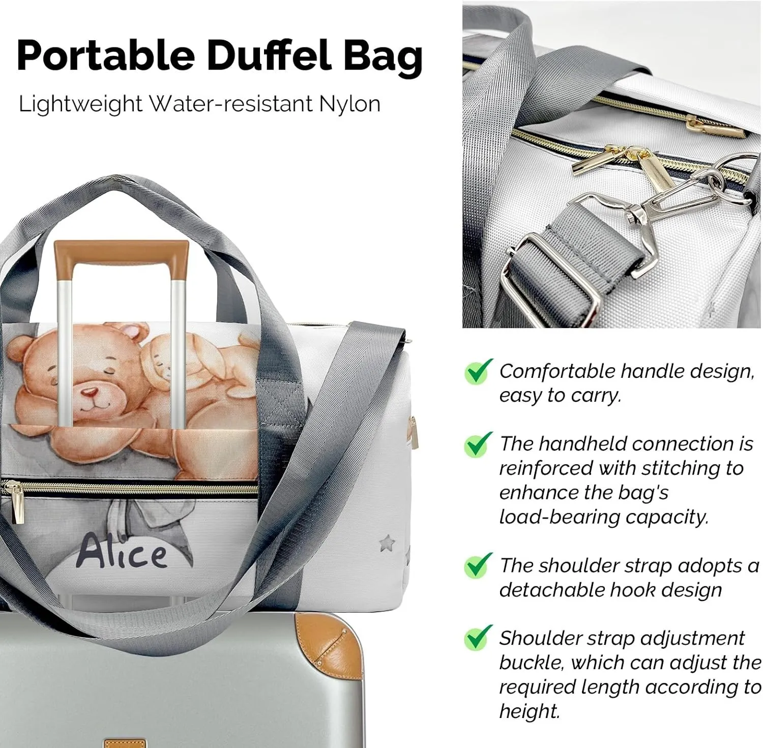 Personalized Duffel Bag Sleepy Teddy Bear Moon Stars Function Meets Fashion: Travel Bags for Fitness Journey
