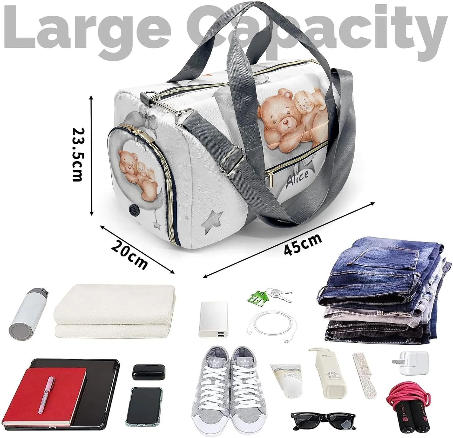 Personalized Duffel Bag Sleepy Teddy Bear Moon Stars Function Meets Fashion: Travel Bags for Fitness Journey