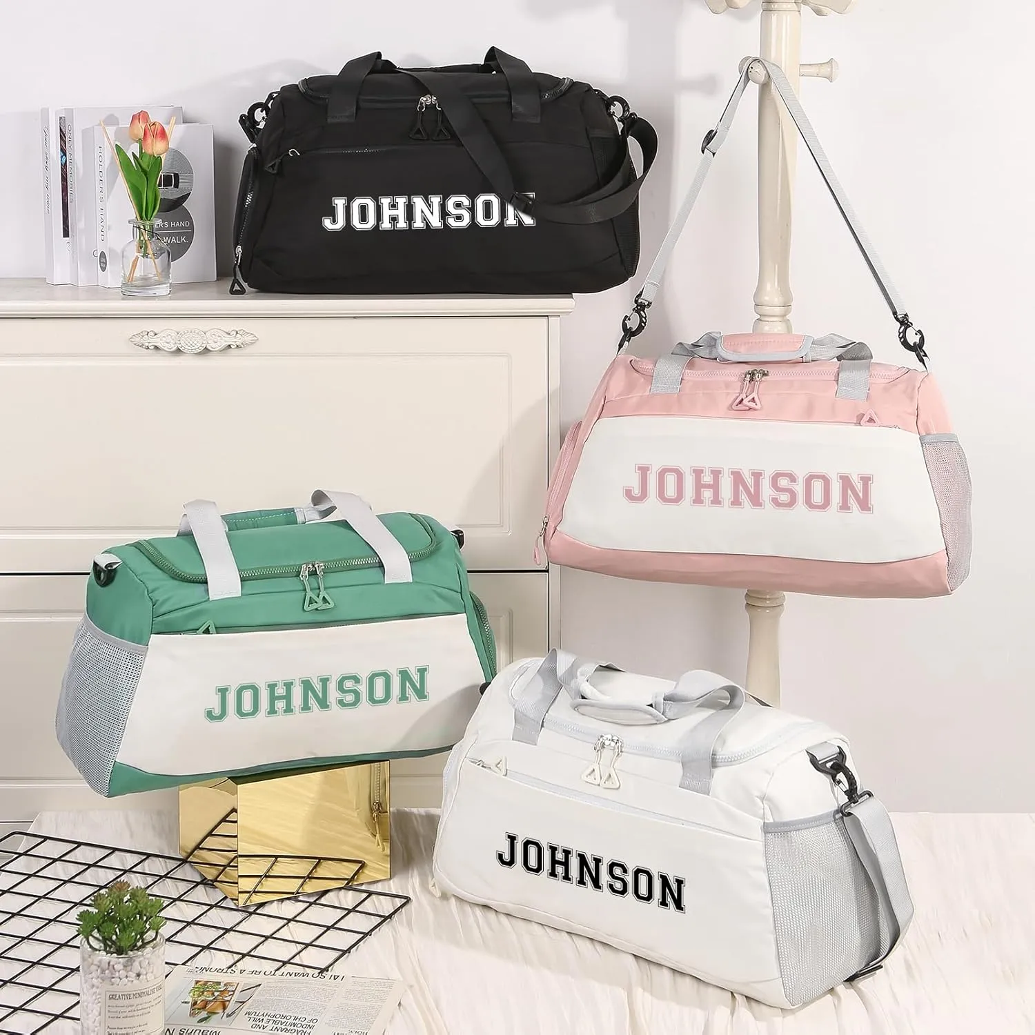 Personalized Duffel Bag with Name, Travel Duffel with Wet Pocket & Shoe Compartment, Sport Gym Bags for Women/Men, Overnight Bag for Traveling and Sports Enthusiasts (Style 2-Black)