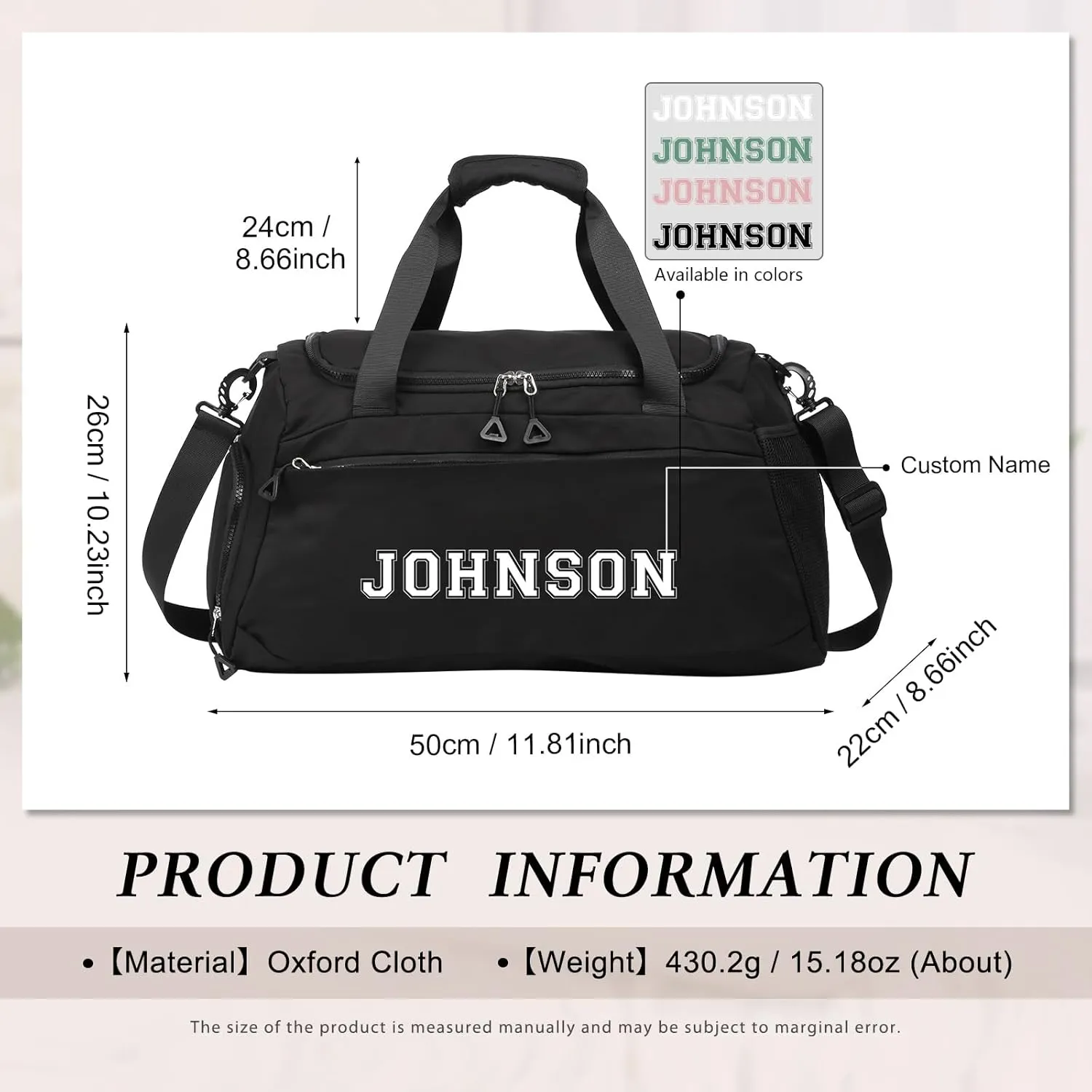 Personalized Duffel Bag with Name, Travel Duffel with Wet Pocket & Shoe Compartment, Sport Gym Bags for Women/Men, Overnight Bag for Traveling and Sports Enthusiasts (Style 2-Black)