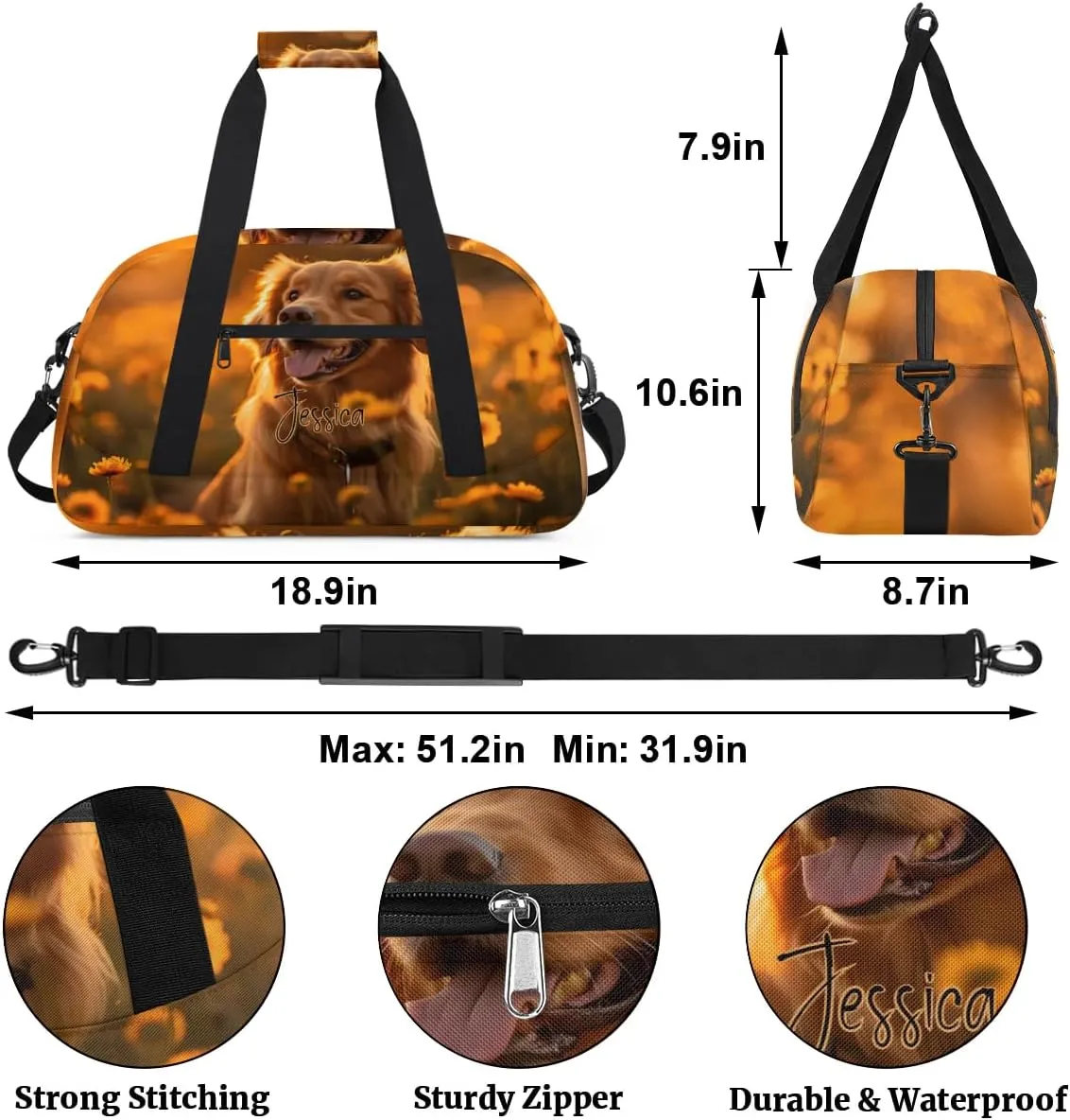 Personalized Duffel Bags for Kids Custom Gym Bag Small Dance Bag Travel Luggage Bags for Sports Dog