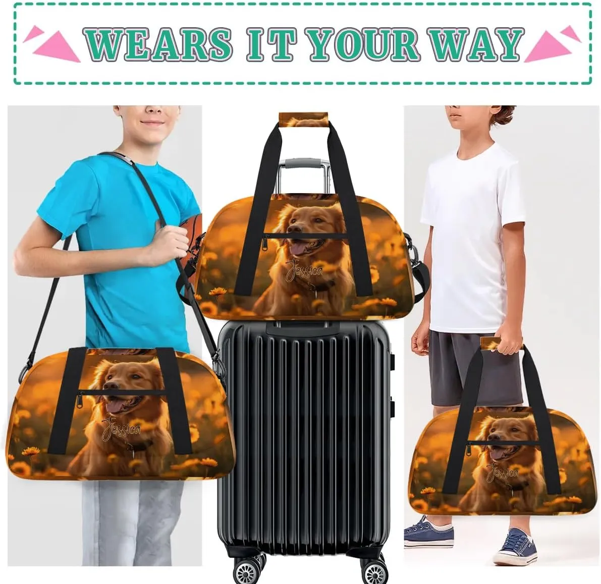 Personalized Duffel Bags for Kids Custom Gym Bag Small Dance Bag Travel Luggage Bags for Sports Dog