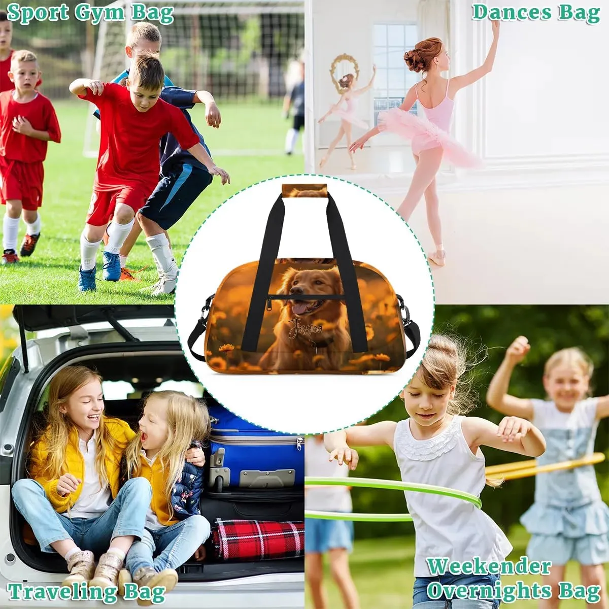 Personalized Duffel Bags for Kids Custom Gym Bag Small Dance Bag Travel Luggage Bags for Sports Dog