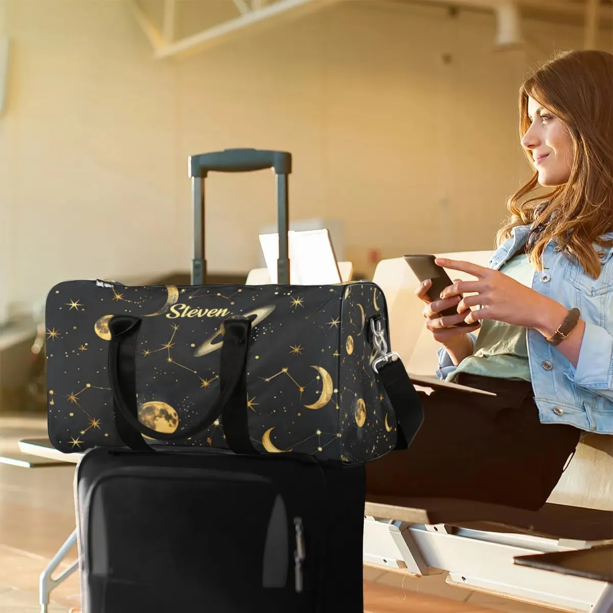 Personalized-Duffle-Bag for-Men-Women Traveling-Bag Overnight-Bag with-Name Gym-Bag Luggage-Bag Black-Travel-Bag