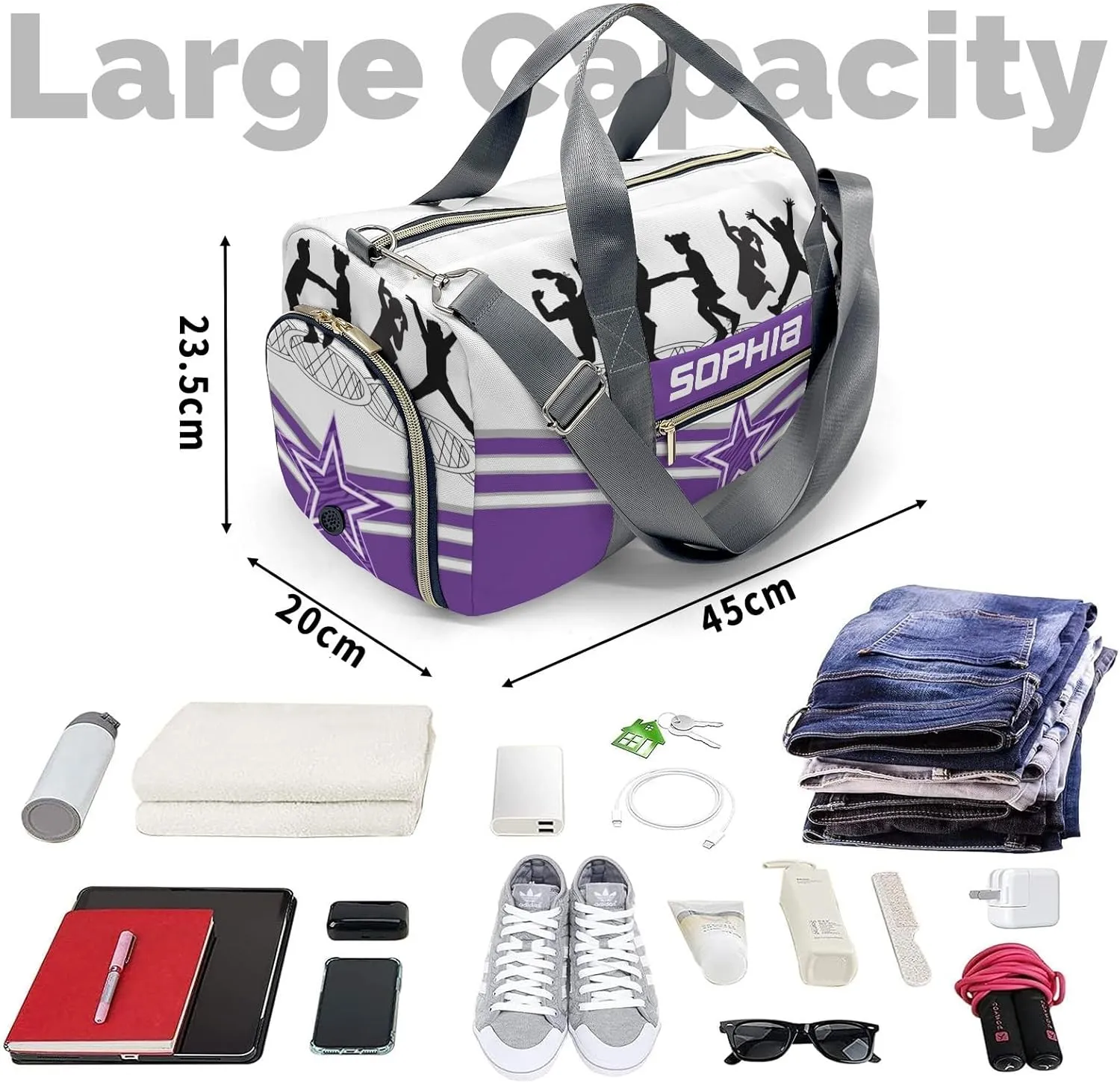Personalized Gift Duffel Bag Jumping Trampoline Purple Athlete Multi-Function Travel Bag Fitness Travel Gear: Top Bags for Your Gym Essentials
