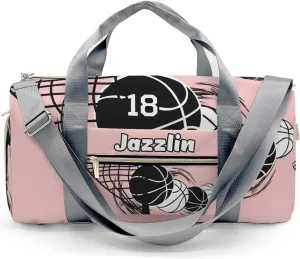 Personalized Gym Bag,Custom Name Basketball Peach Sport Duffel Bag Weekender Carry On Travel Duffel Bag