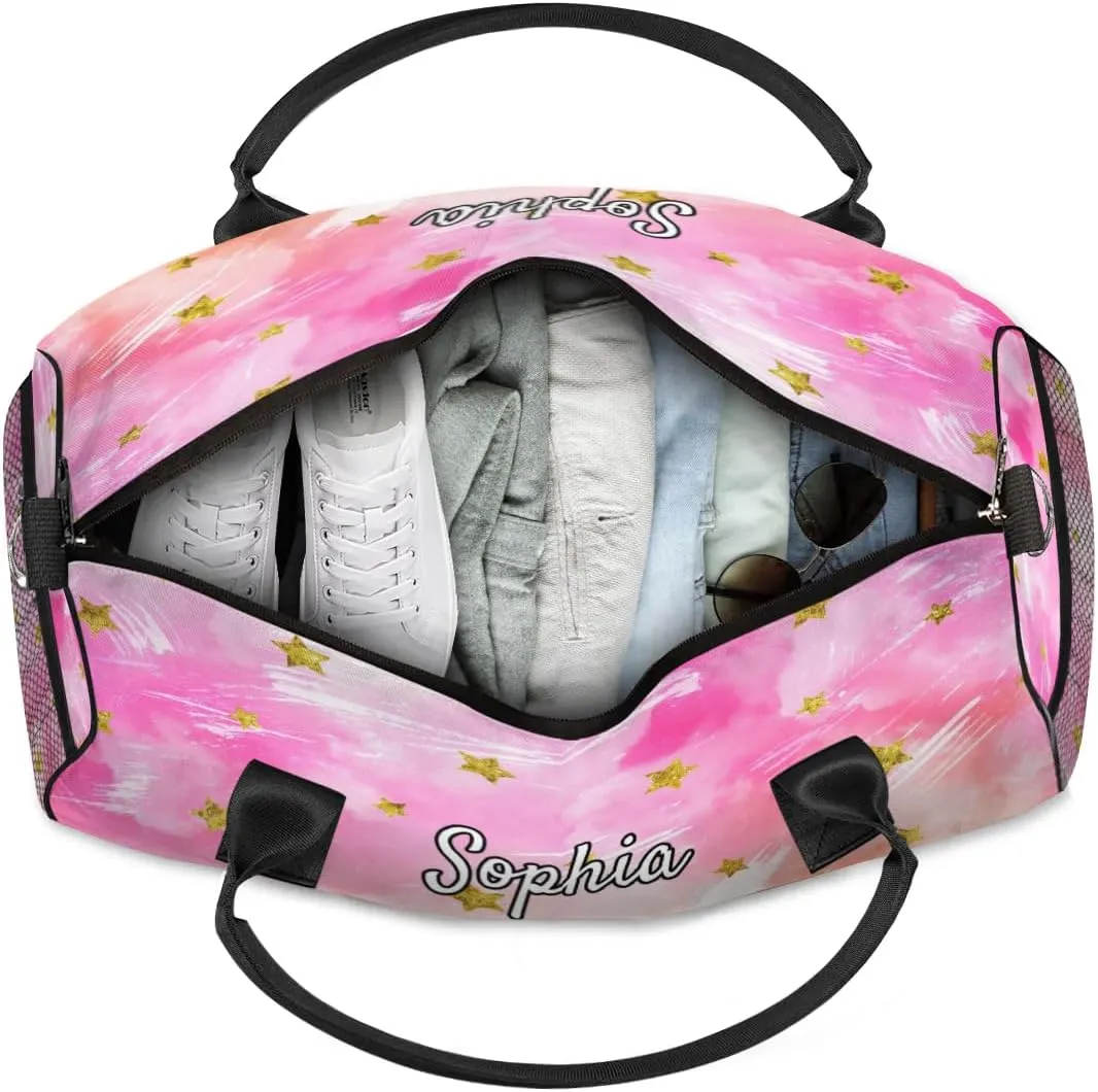 Personalized Gymnastic Bag for Women, Custom Name Sport Duffel Bag Gym Bag Travel Duffle Bag Overnight Weekender Bag, Glitter Stars