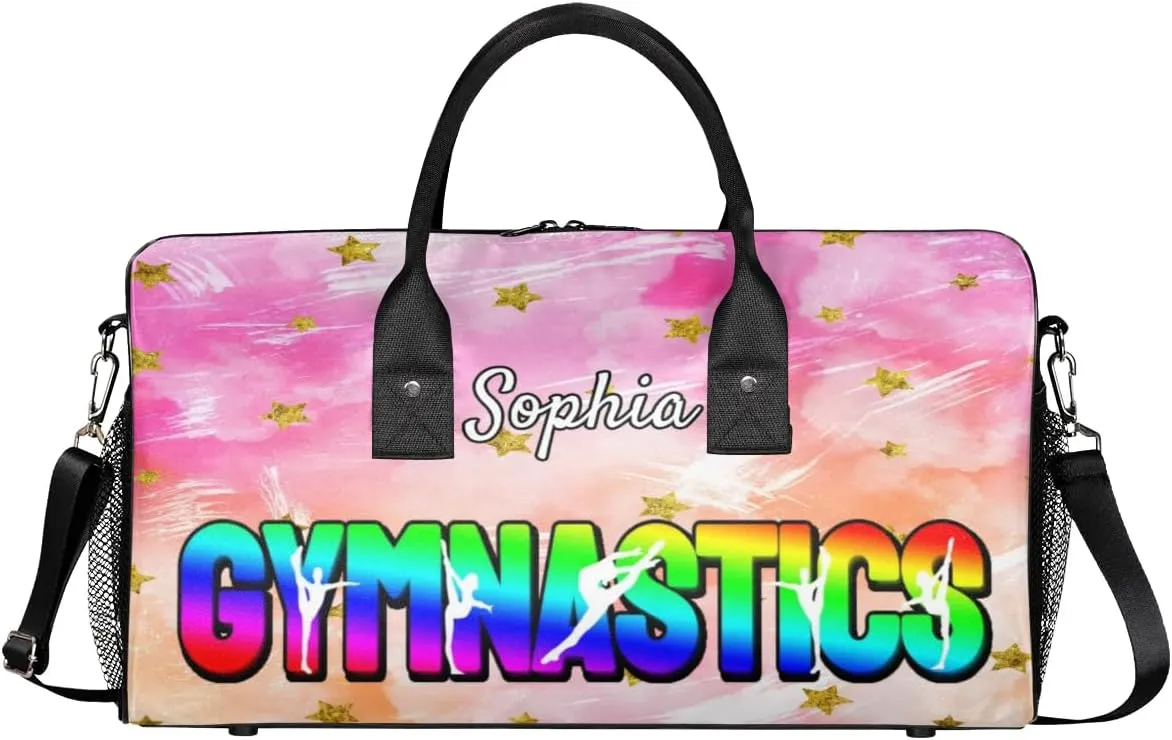 Personalized Gymnastic Bag for Women, Custom Name Sport Duffel Bag Gym Bag Travel Duffle Bag Overnight Weekender Bag, Glitter Stars