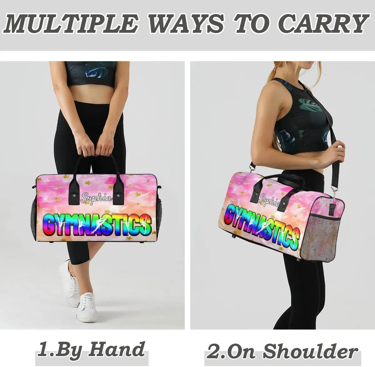 Personalized Gymnastic Bag for Women, Custom Name Sport Duffel Bag Gym Bag Travel Duffle Bag Overnight Weekender Bag, Glitter Stars