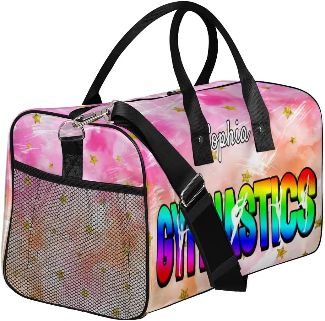 Personalized Gymnastic Bag for Women, Custom Name Sport Duffel Bag Gym Bag Travel Duffle Bag Overnight Weekender Bag, Glitter Stars