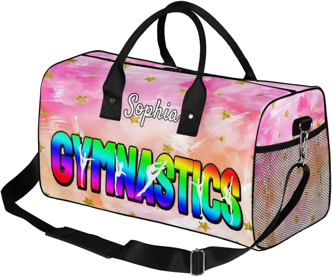Personalized Gymnastic Bag for Women, Custom Name Sport Duffel Bag Gym Bag Travel Duffle Bag Overnight Weekender Bag, Glitter Stars