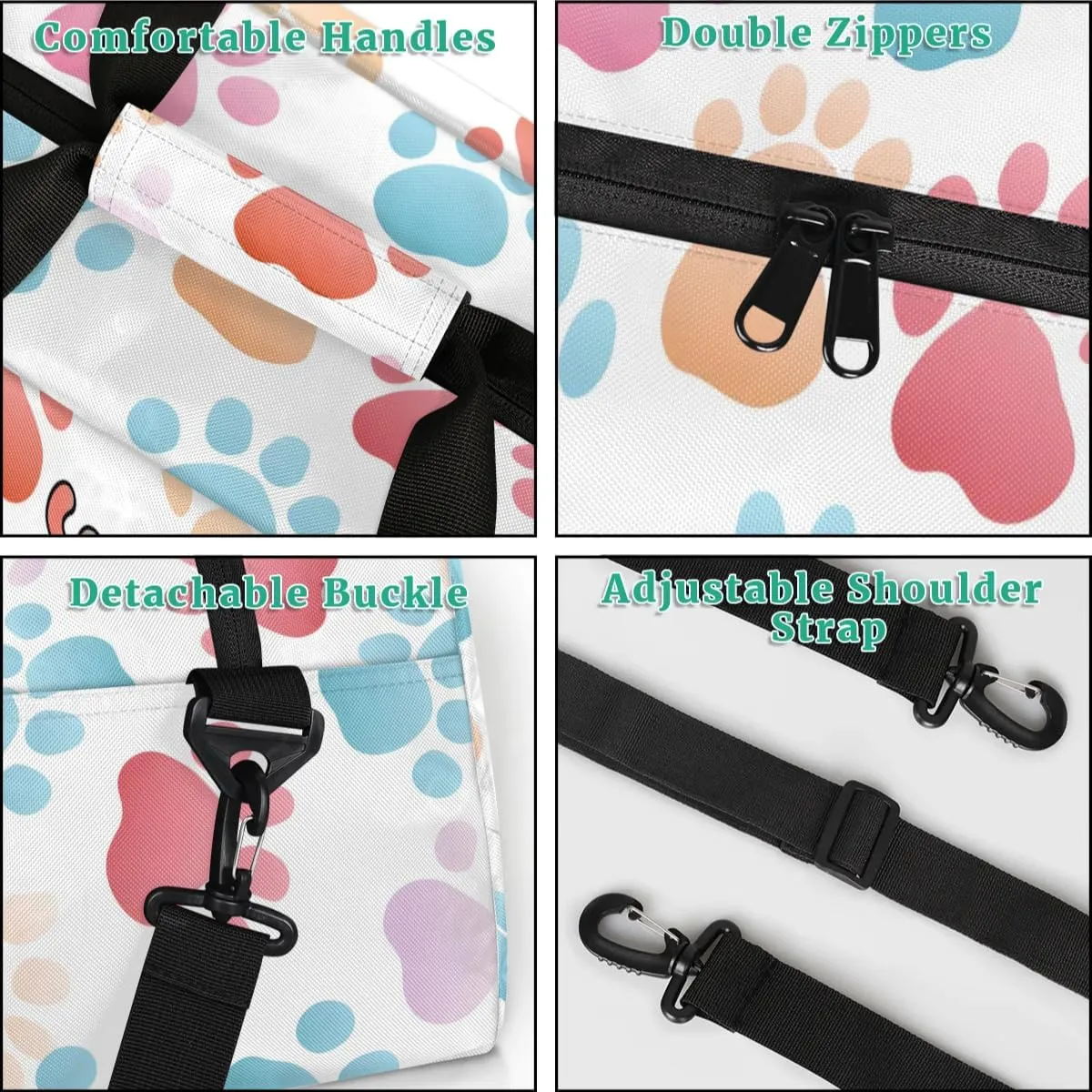 Personalized Kids Sports Duffel Bag with Name Custom Weekender Overnight Bag for Boys Girls Gym Bag Travel Dance Gymnastics Duffel Bag, Colorful Dog Paw Print