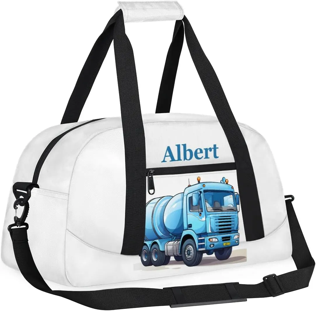 Personalized Kids Sports Duffel Bag with Name Custom Weekender Overnight Bag for Boys Girls Gym Bag Travel Dance Gymnastics Duffel Bag, Engineering Vehicle