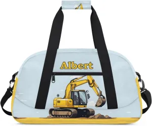 Personalized Kids Sports Duffel Bag with Name Custom Weekender Overnight Bag for Boys Girls Gym Bag Travel Dance Gymnastics Duffel Bag, Excavator Truck
