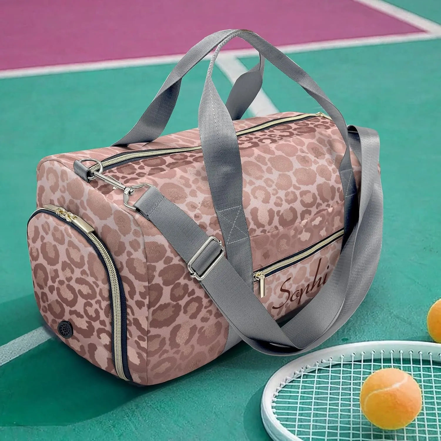 Personalized Name Duffel Bag Pink Rose Glod Leopards On-the-Go Fitness: Travel Bags Designed for Active Living