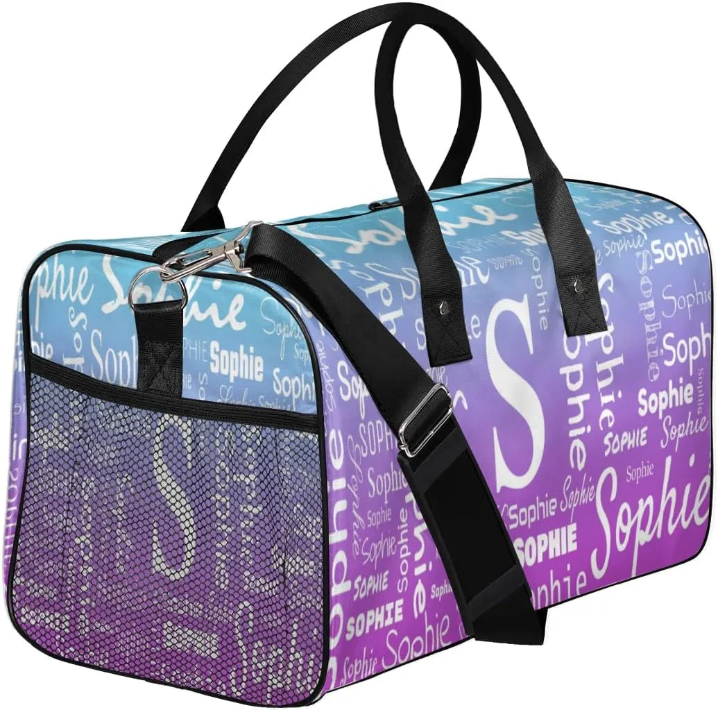 Personalized Name Sport Duffel Bag with Initial, Custom Gym Bag Dance Duffel Bag for Women, Monogrammed Gifts Customized Overnight Weekender Bag, Blue Purple Gradient
