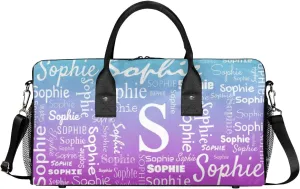 Personalized Name Sport Duffel Bag with Initial, Custom Gym Bag Dance Duffel Bag for Women, Monogrammed Gifts Customized Overnight Weekender Bag, Blue Purple Gradient