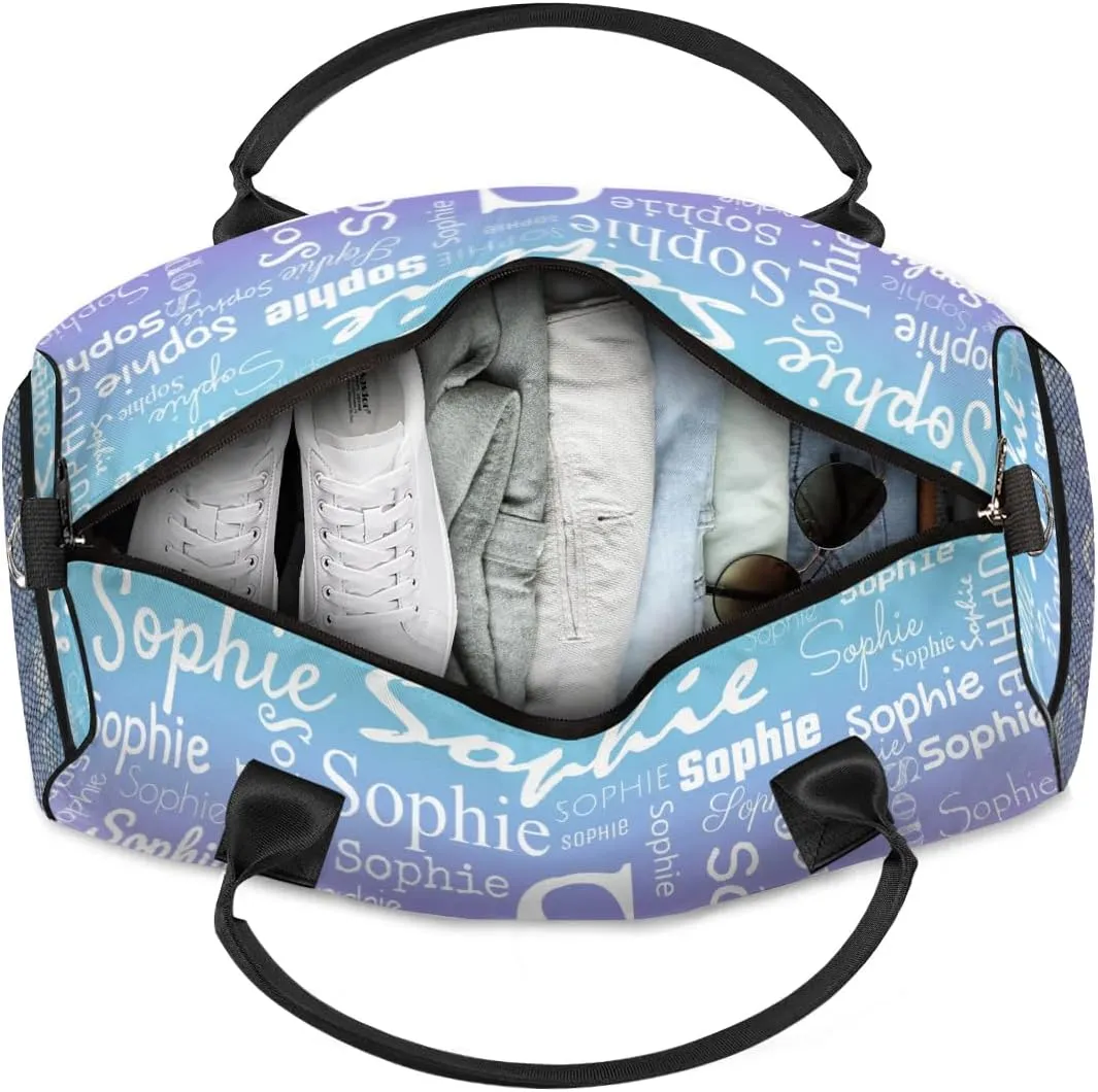 Personalized Name Sport Duffel Bag with Initial, Custom Gym Bag Dance Duffel Bag for Women, Monogrammed Gifts Customized Overnight Weekender Bag, Blue Purple Gradient