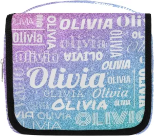 Personalized Name Travel Makeup Bag with Hanging Hook Custom Toiletry Bag Travel Cosmetics Case Waterproof for Women Men Accessories, Gradient Blue