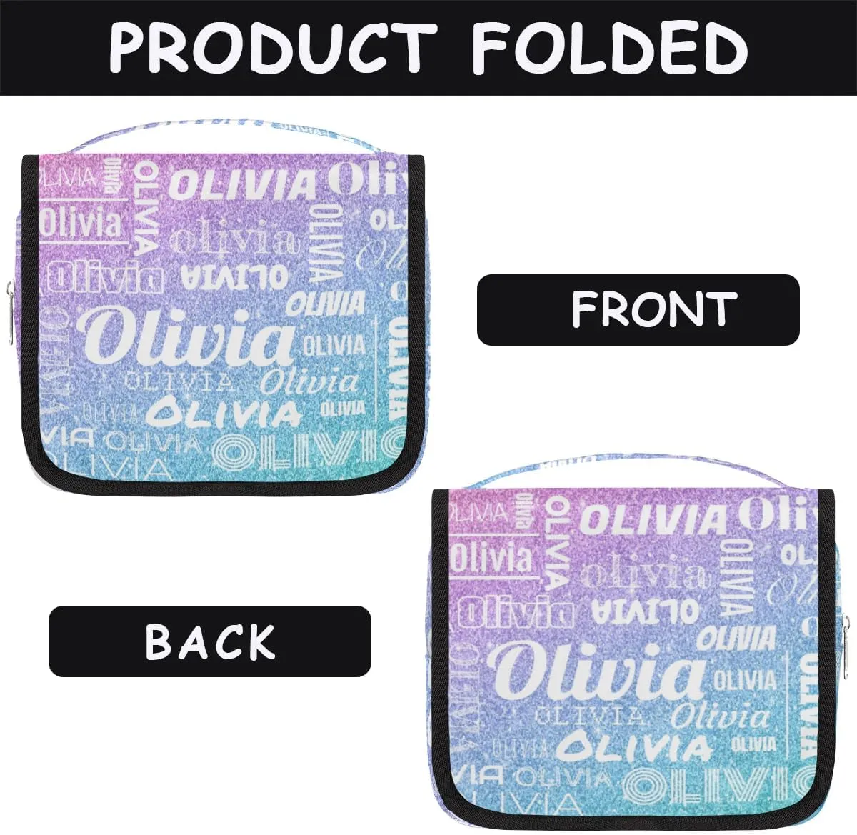 Personalized Name Travel Makeup Bag with Hanging Hook Custom Toiletry Bag Travel Cosmetics Case Waterproof for Women Men Accessories, Gradient Blue