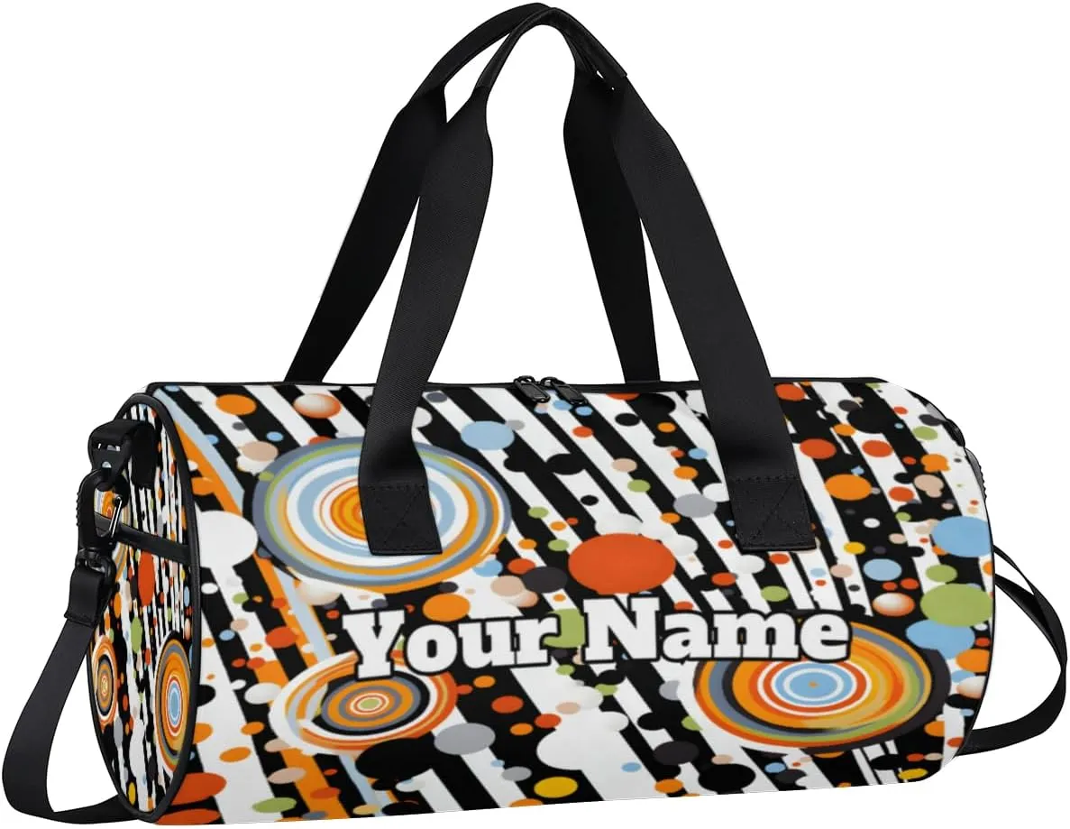 Personalized Polka Dots Sport Gym Bag, Custom Name Duffel Bags for Men, Waterproof Custom Sport Duffel Bag, Gymnastics Dance, Stripes