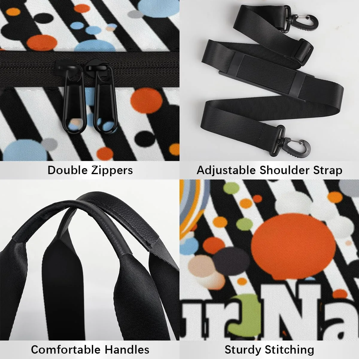Personalized Polka Dots Sport Gym Bag, Custom Name Duffel Bags for Men, Waterproof Custom Sport Duffel Bag, Gymnastics Dance, Stripes