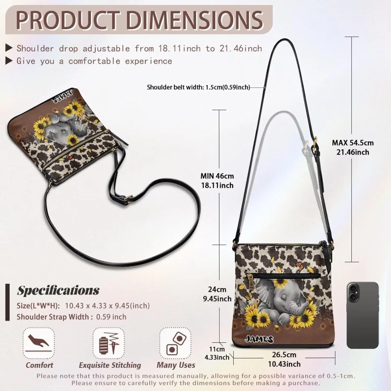 Personalized Purse for Women Custom Leather Crossbody Bag with Name Customized Hobo Bag with Zipper