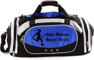 Personalized SportS Duffel Bag With Custom Name & Text - Soccer Female Blue
