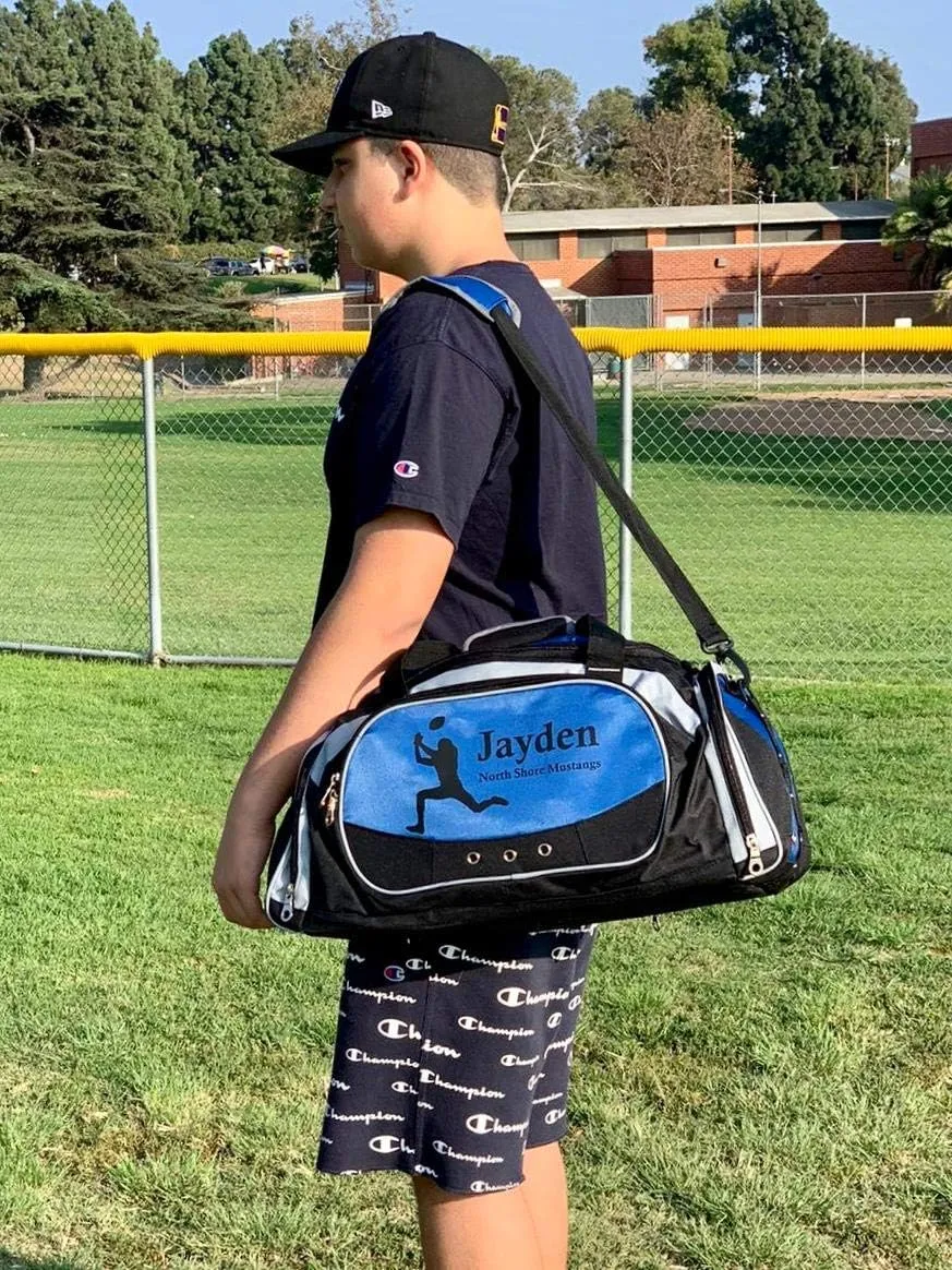 Personalized SportS Duffel Bag With Custom Name & Text - Soccer Female Blue