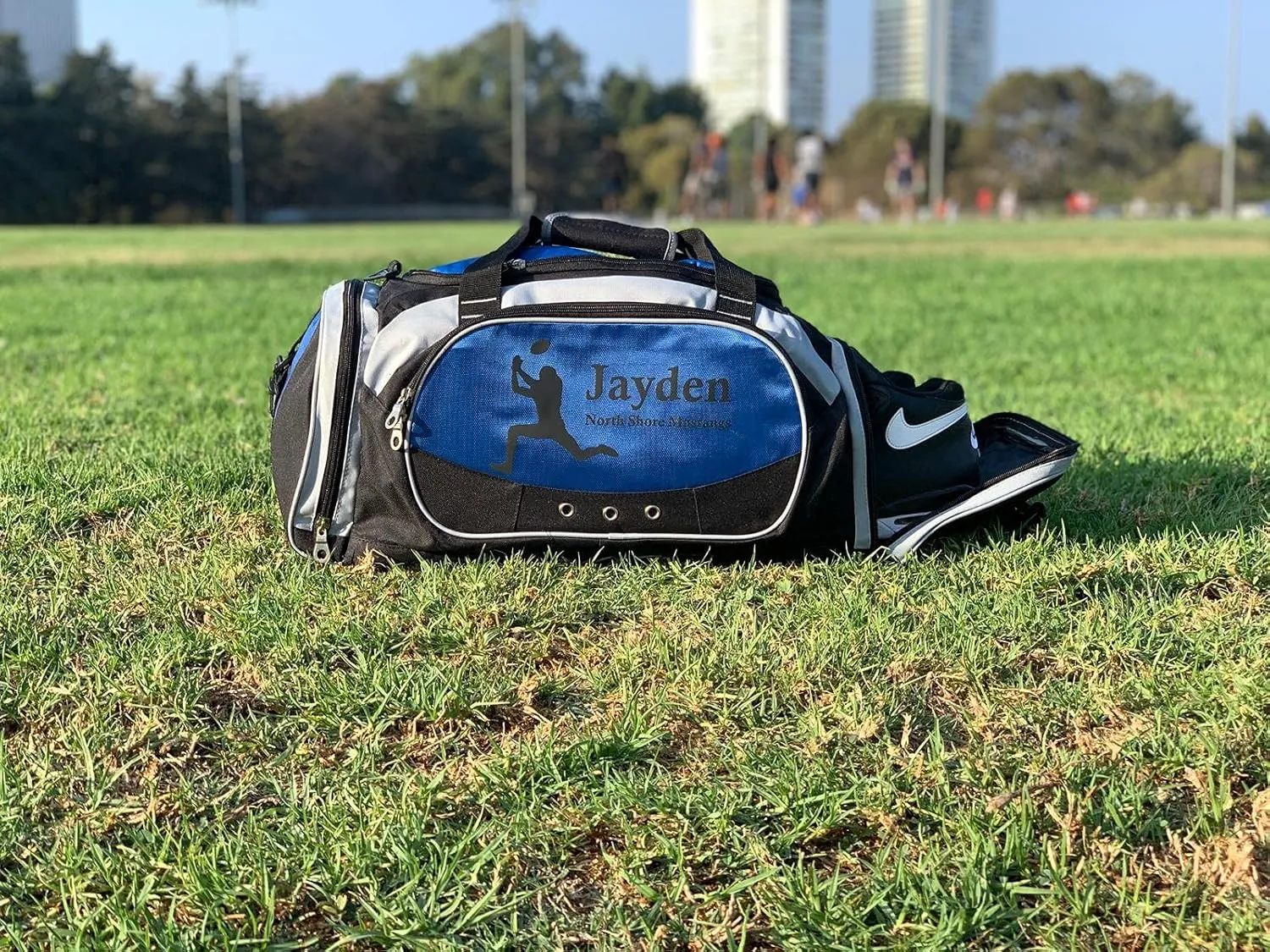 Personalized SportS Duffel Bag With Custom Name & Text - Soccer Female Blue