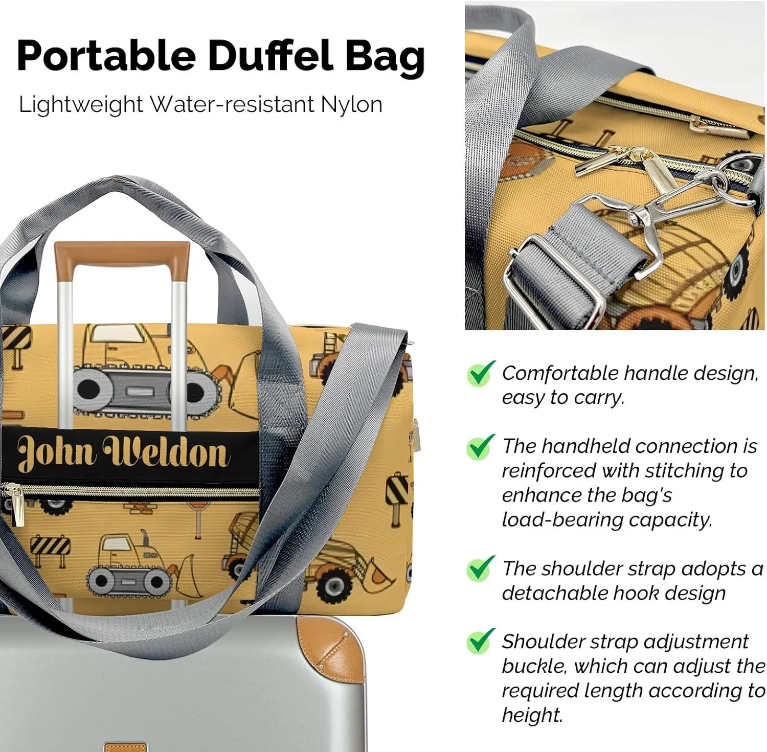Personalized Stop Work Trucks Duffel Bag,Customized Sport Player Travel Bag for Gifts