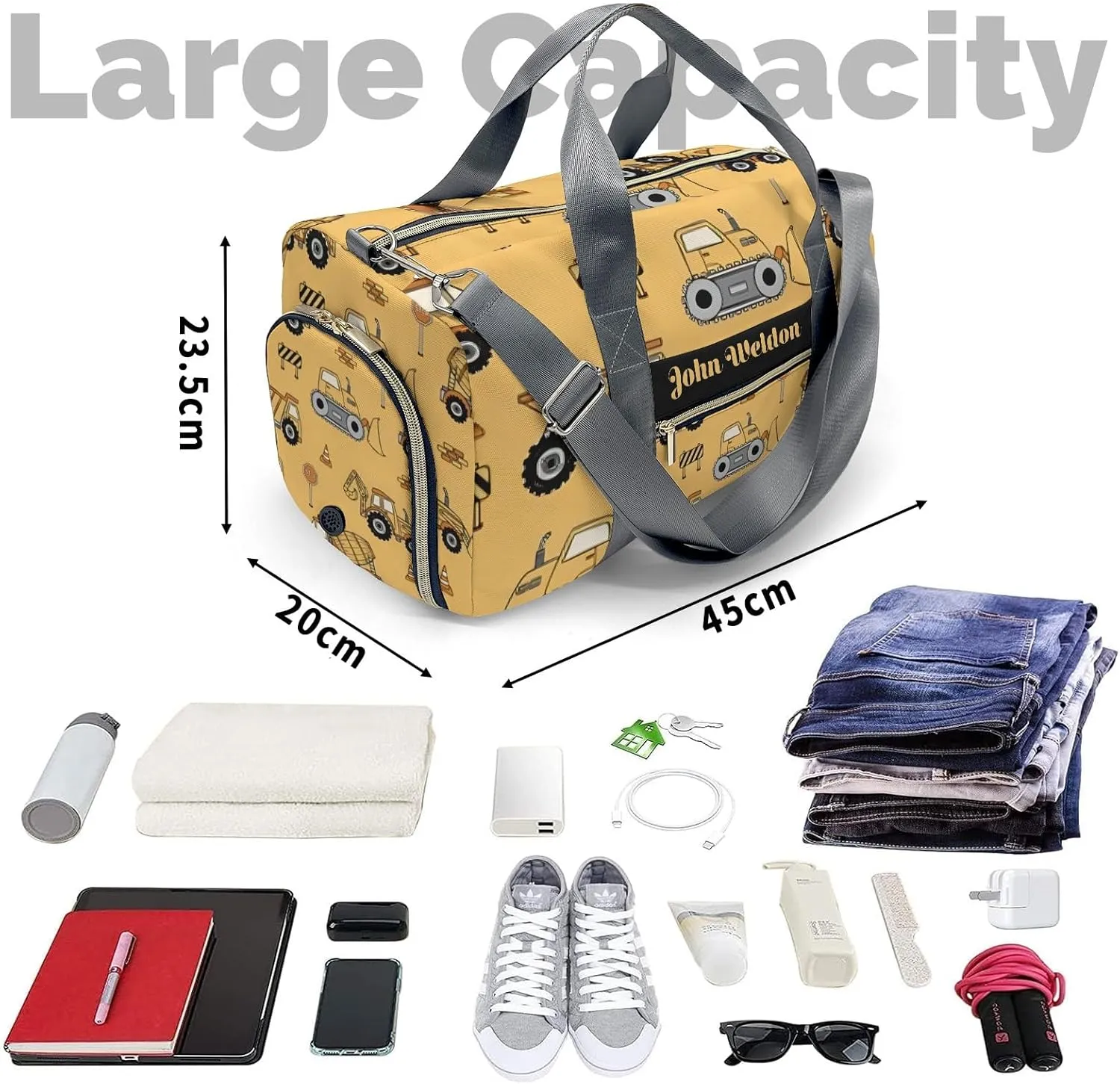 Personalized Stop Work Trucks Duffel Bag,Customized Sport Player Travel Bag for Gifts