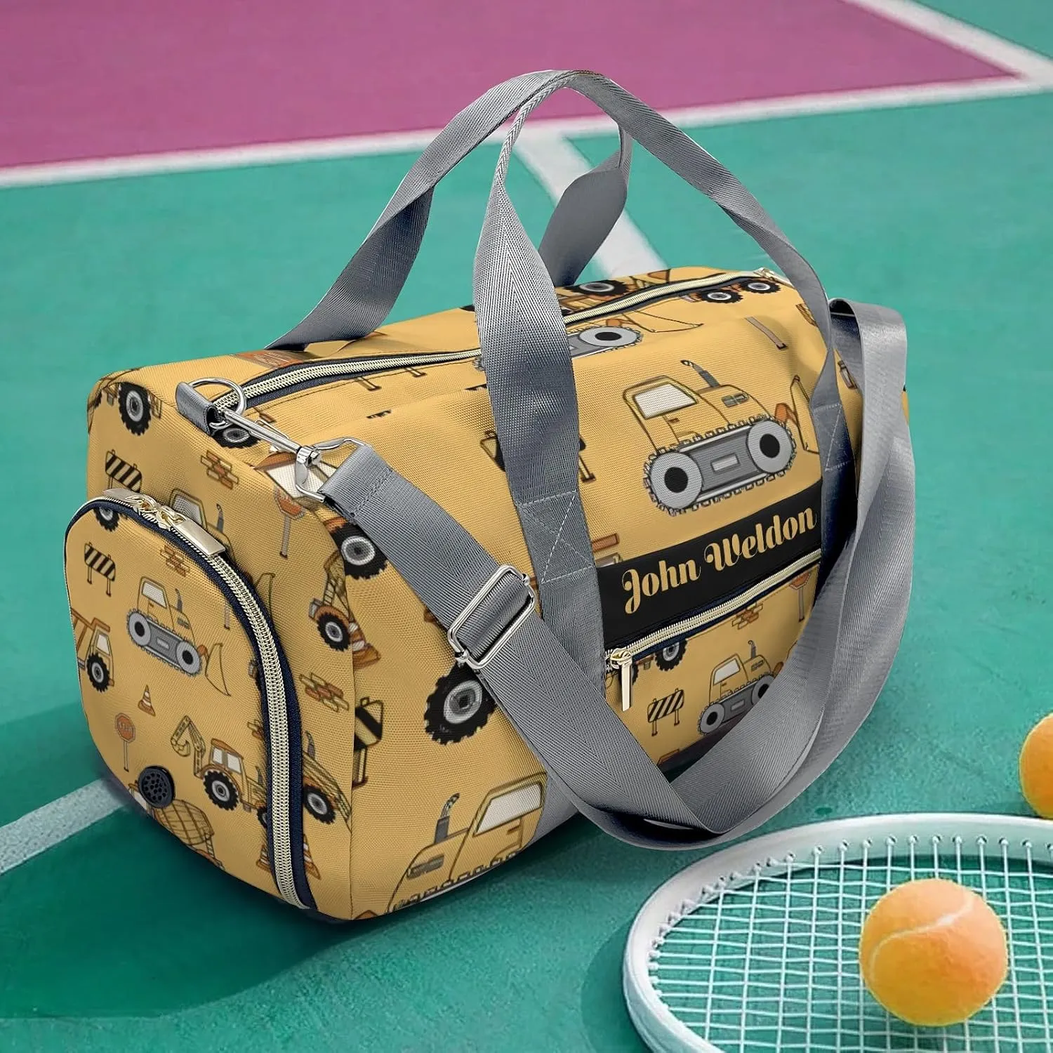 Personalized Stop Work Trucks Duffel Bag,Customized Sport Player Travel Bag for Gifts