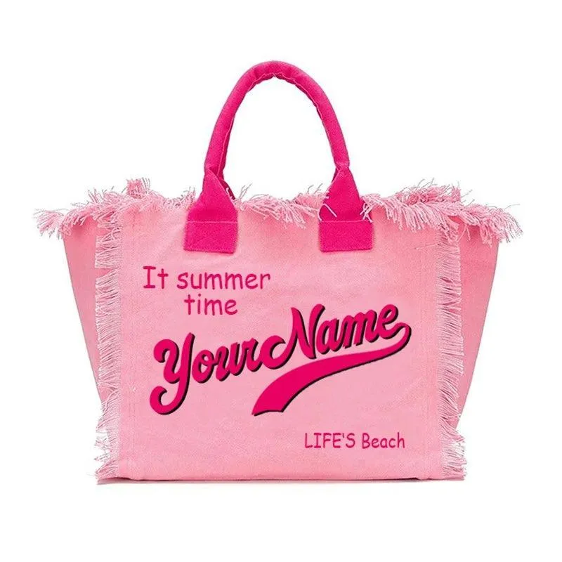 personalized tassel beach tote bag