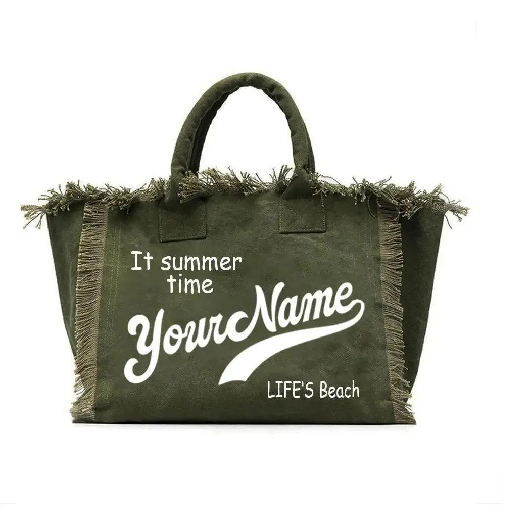 personalized tassel beach tote bag