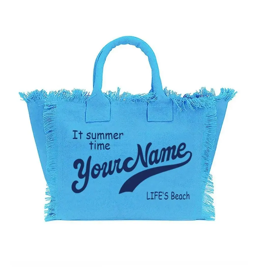 personalized tassel beach tote bag