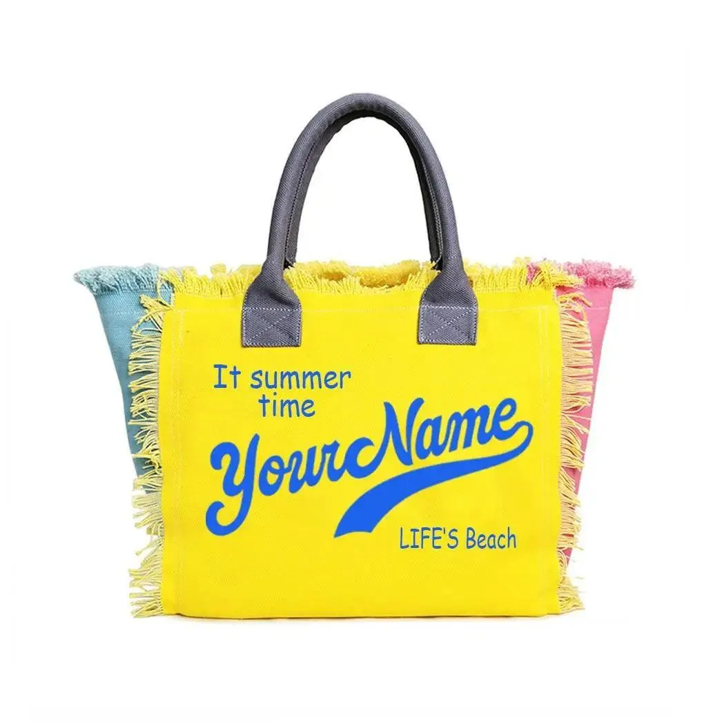personalized tassel beach tote bag