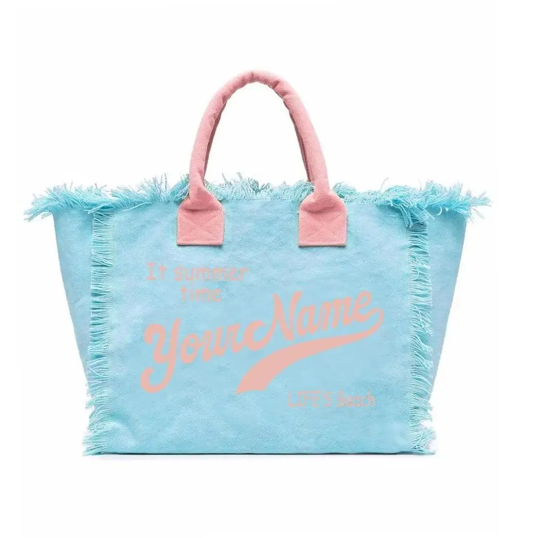 personalized tassel beach tote bag