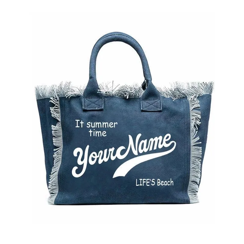 personalized tassel beach tote bag