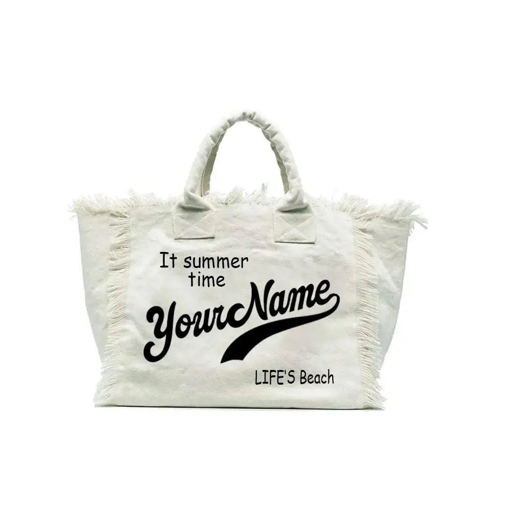 personalized tassel beach tote bag