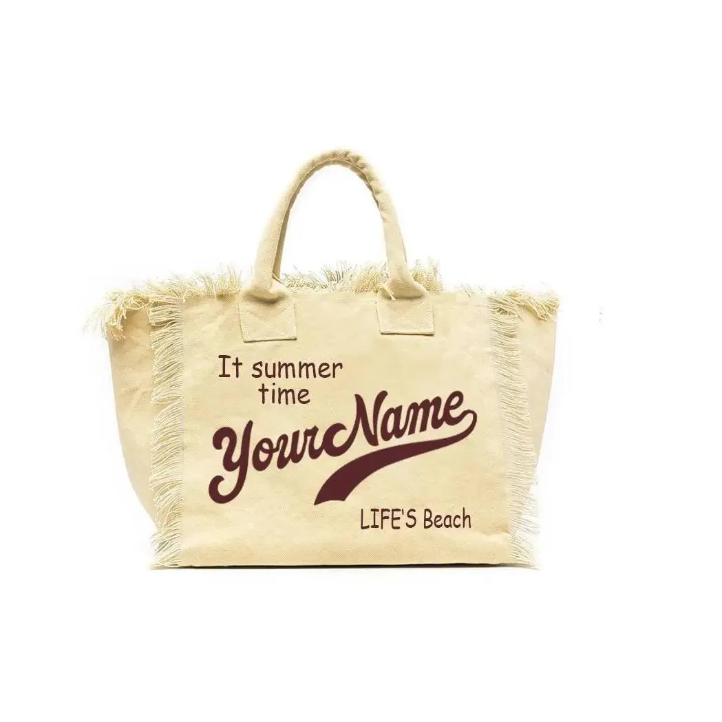 personalized tassel beach tote bag