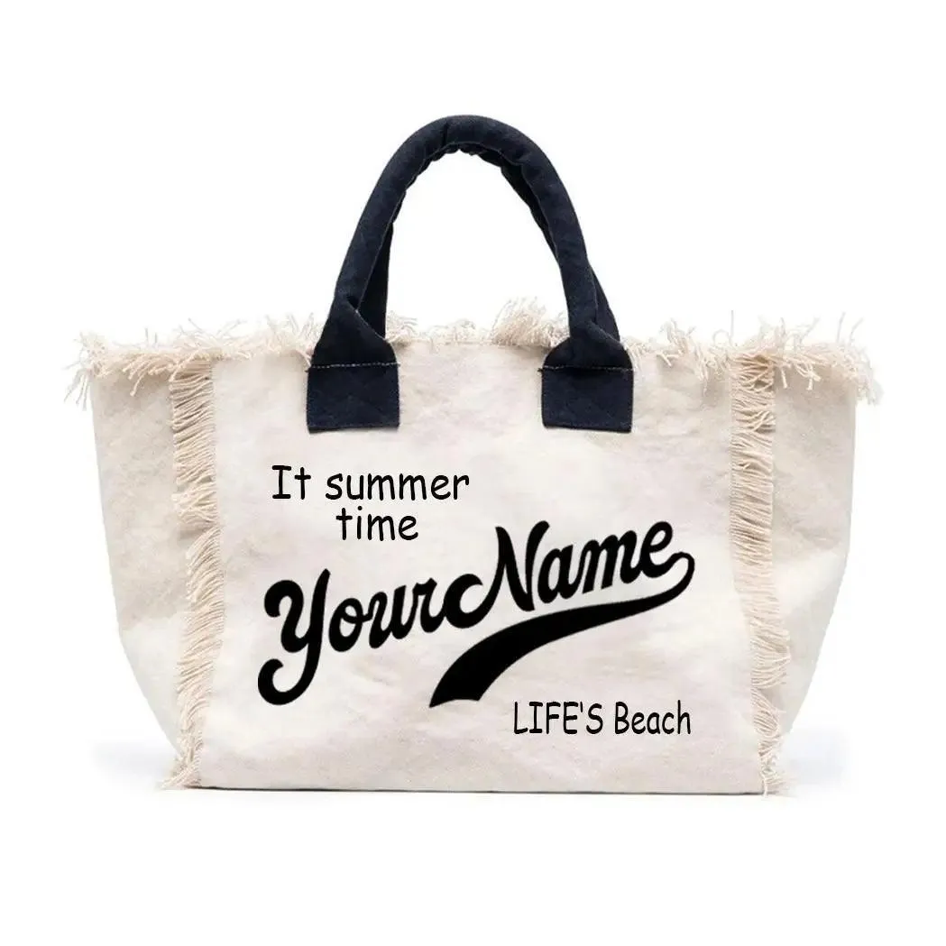 personalized tassel beach tote bag