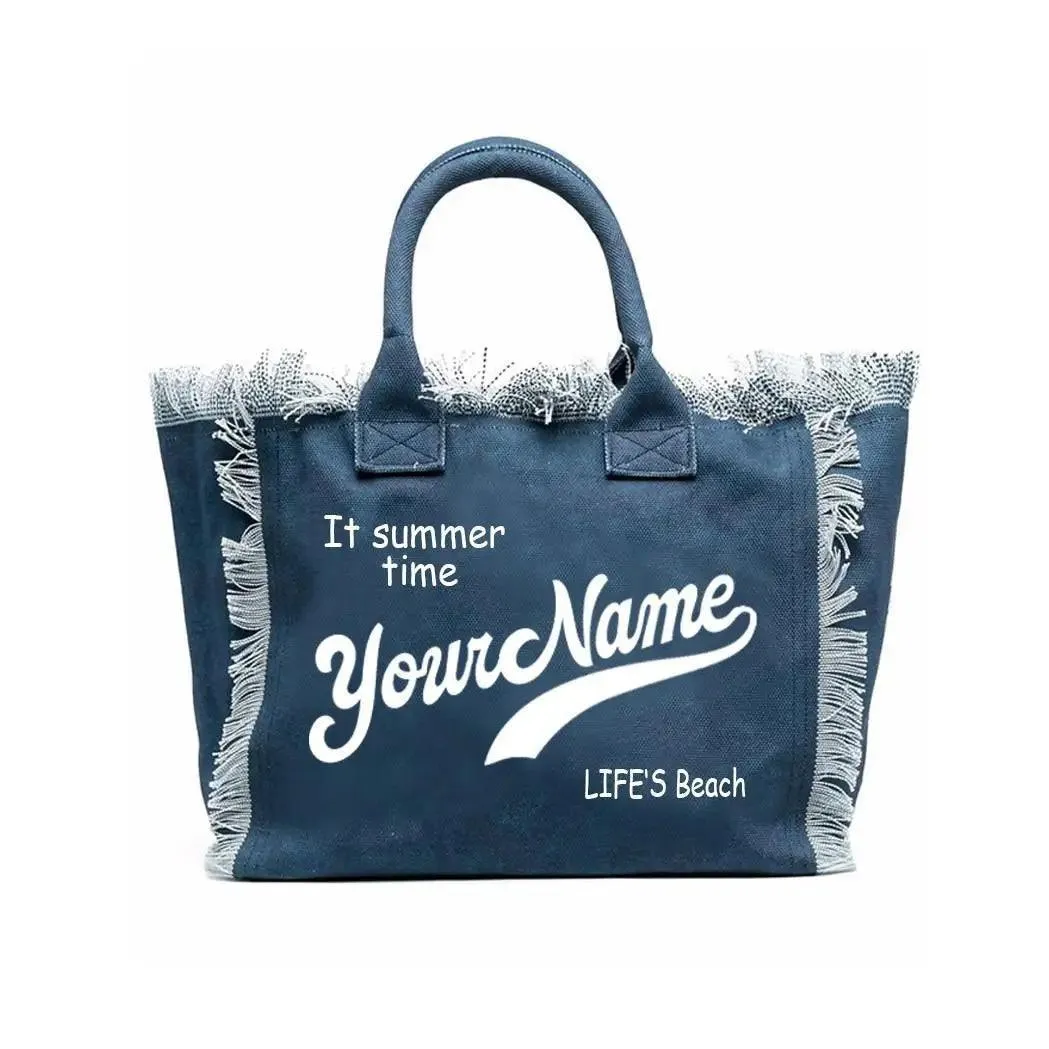 personalized tassel beach tote bag