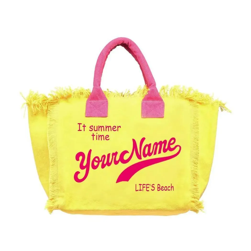 personalized tassel beach tote bag