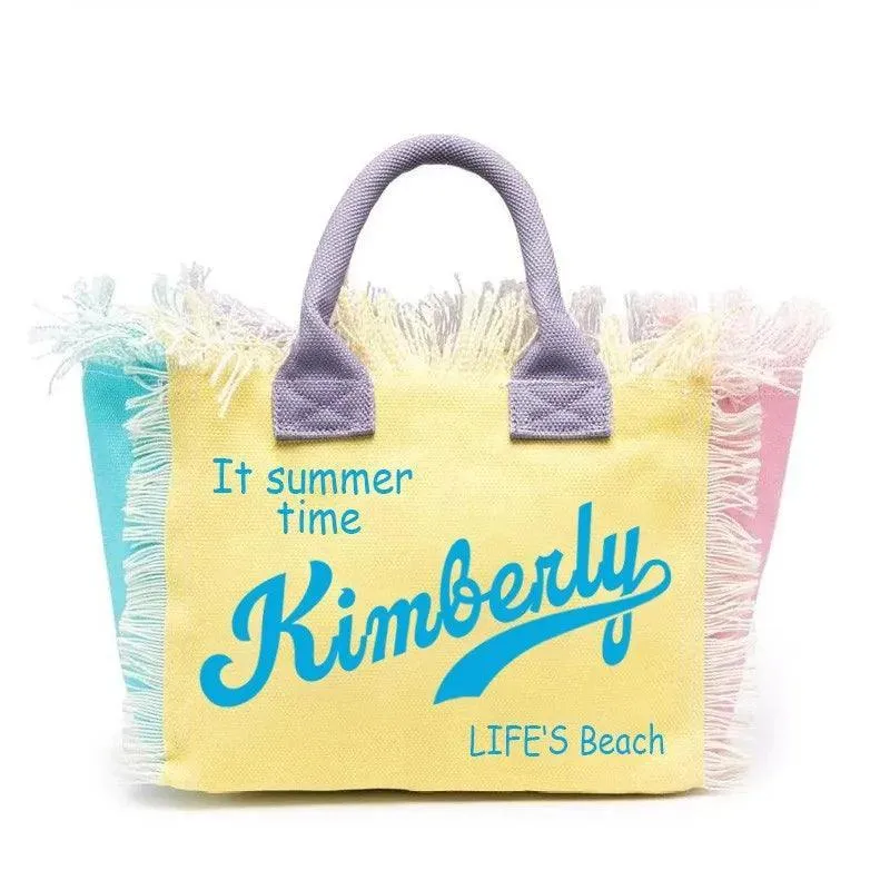 personalized tassel beach tote bag
