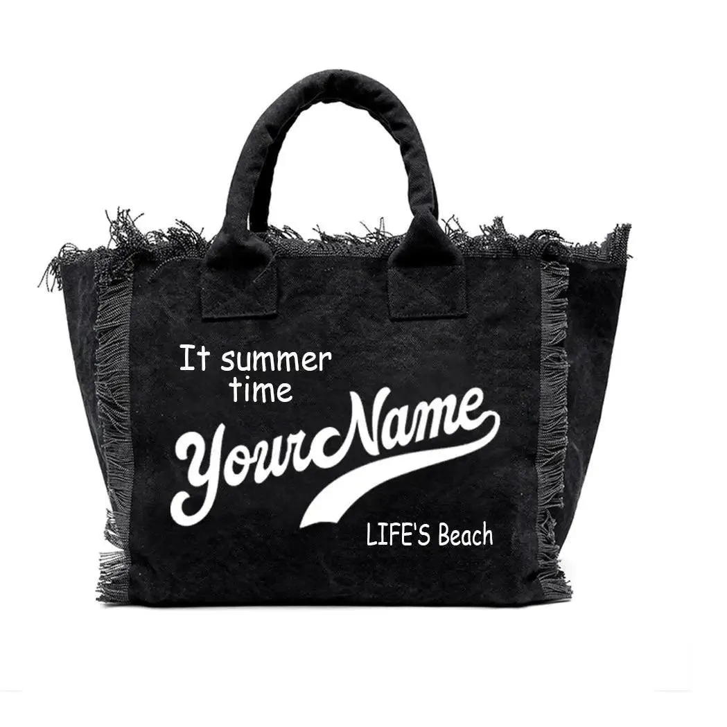 personalized tassel beach tote bag