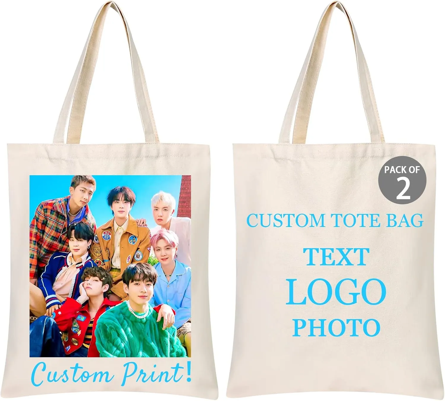 Personalized Tote Bag, Canvas Tote Bag With Customizable Pictures and Text, Reusable Grocery Bag