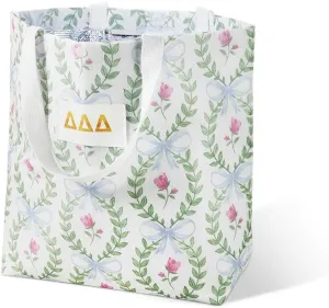 Personalized Tote Bag for Women - Custom Greek Letter on Floral Leaf Bows Insulated Tote Bag - Sorority Birthday Gift for Sisters Friend Affinity Licensing